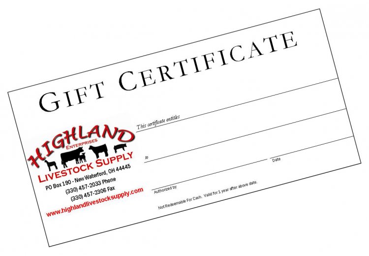 (image for) Highland Livestock Supply Gift Certificate - Click Image to Close